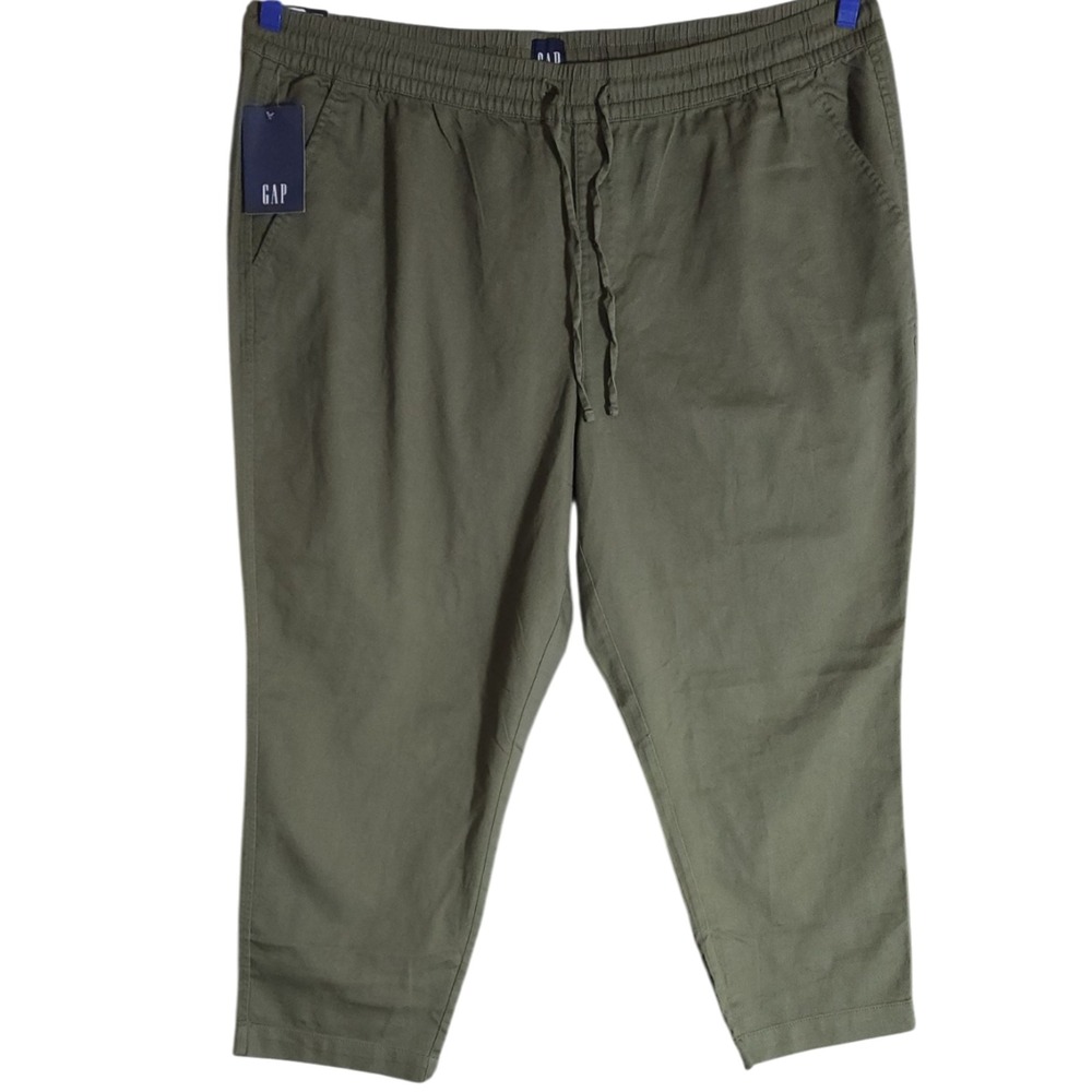 Gap Pants Women 2XL Olive Green Cotton Rayon Pull On Elastic Waist Straight Leg